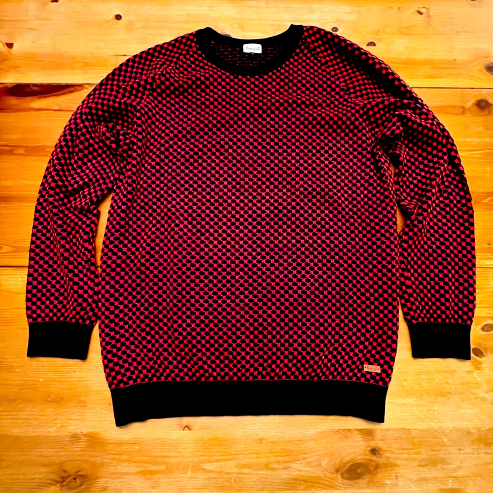 Mens Adolfo Dominguez Red and Black Honeycomb Sweater size Large
